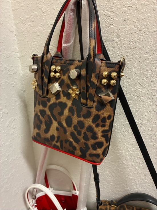 Christian Louboutin Handbags - Christian Louboutin Leopard Print Studded Mini Tote - Brown with Red Trim